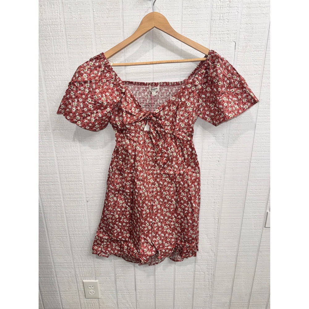 Umgee Floral Romper Womens Red Daisy Tie Front Cutout Smocked M6040 Size M
